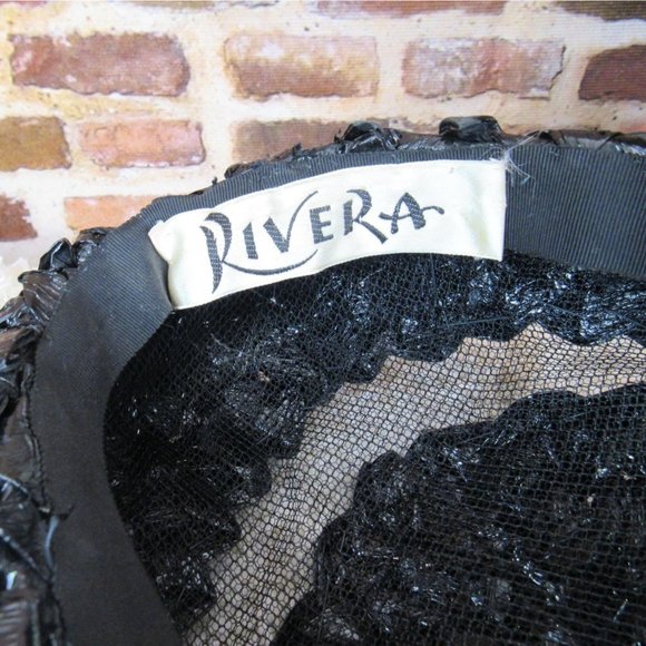 VINTAGE 50s/60s Rivera Black Woven Mesh Pointy Formal Evening Mourning Hat - Picture 4 of 6